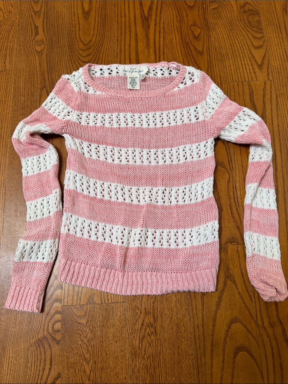 H&M Pink and White Striped Open-Knit Crewneck Sweater